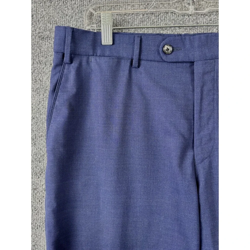 6 East Reda Dress Pants Men 36x26‎ Blue Italian Wool Super 130's Office Luxury